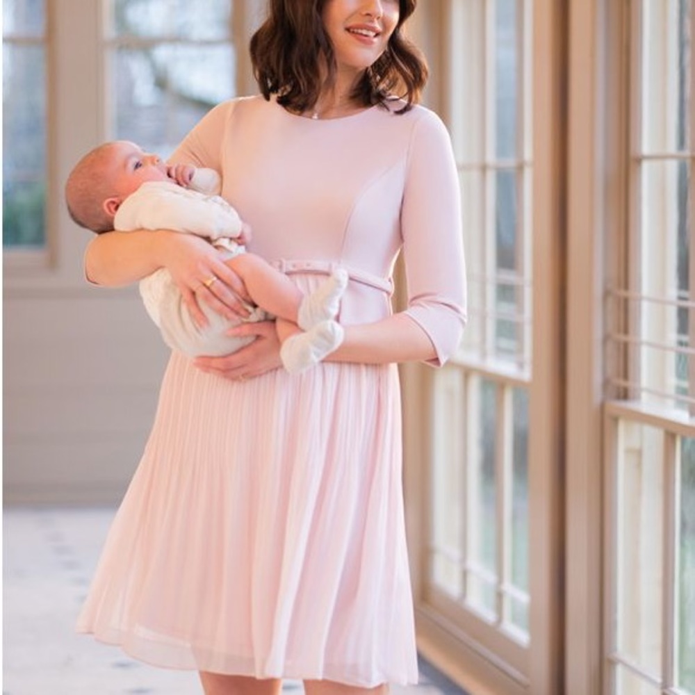 Seraphine LUXE Blush Pink Pleated Maternity & Nursing Dress Size US 10